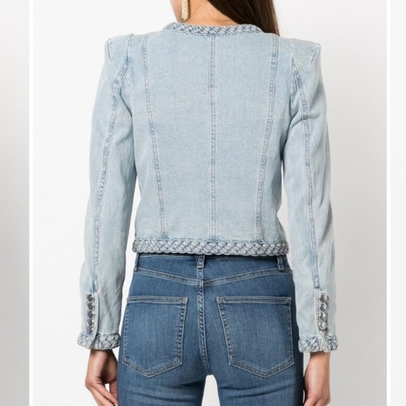 Veronica Beard Arrowe Cropped Chambray Jacket with Braided Trim - Picture 3 of 16